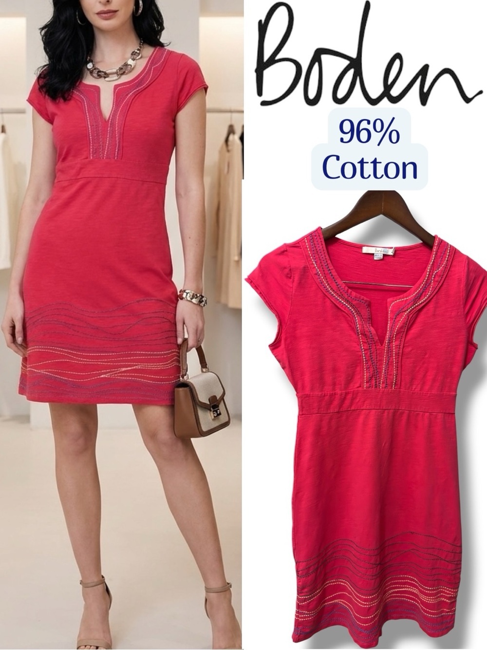 Boden | EUC Cotton Coral-Pink Embroidered Midi Dress (size 2)